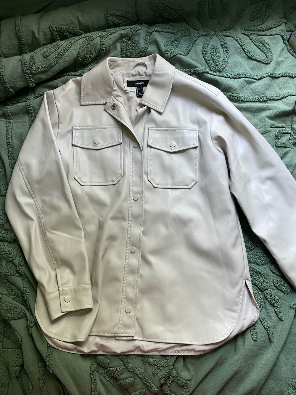 Forever 21 Light Beige Button-Down Leather Shirt Jacket